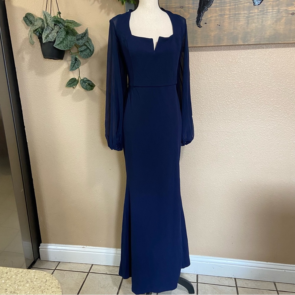 NWOT Lulus Composed Elegance Navy Balloon Sleeve Mermaid Maxi Dress - Picture 2 of 9